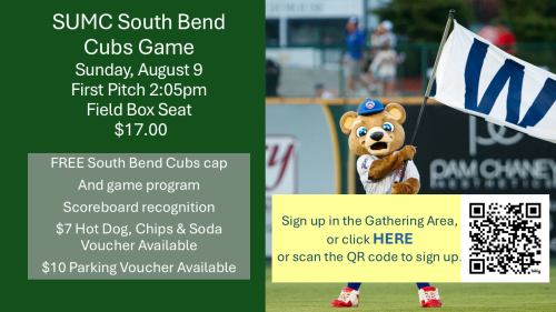 SUMC South Bend Cubs Game 2026 Announcement slide SUMC South Bend Cubs Game 2026 Announcement slide